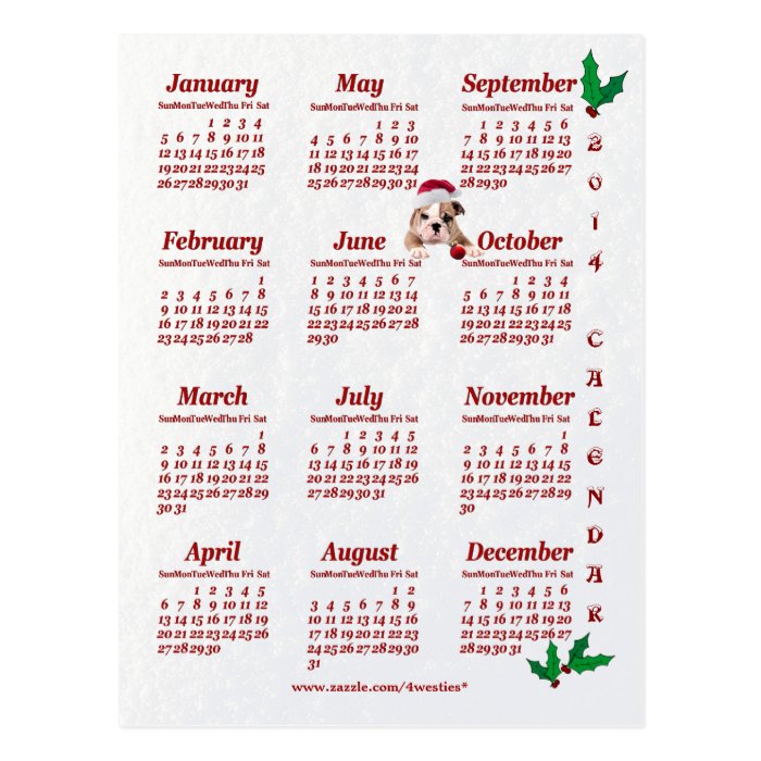 2014 Postcard Calendar Bulldog Puppy Simple Design