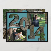 2014 Tree Camo Twin Photo Teal Blue Invitation (Front/Back)