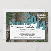 2014 Tree Camo Twin Photo Teal Blue Invitation (Back)