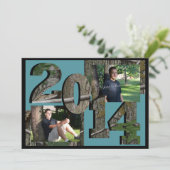 2014 Tree Camo Twin Photo Teal Blue Invitation (Standing Front)