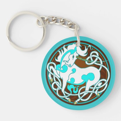 2014 Unicorn Two-Sided Keychain - White/Turquoise