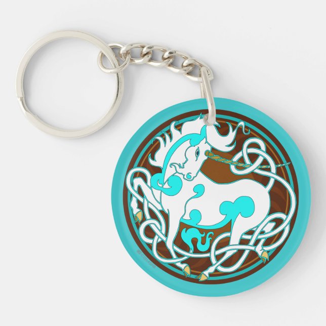 2014 Unicorn Two-Sided Keychain - White/Turquoise (Front)