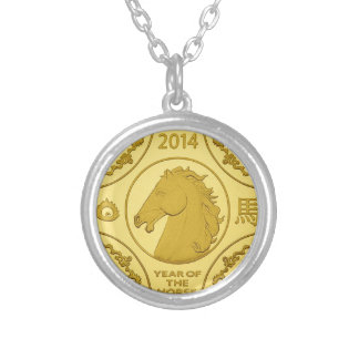 2014 YEAR OF THE HORSE GOLD COIN SILVER PLATED NECKLACE