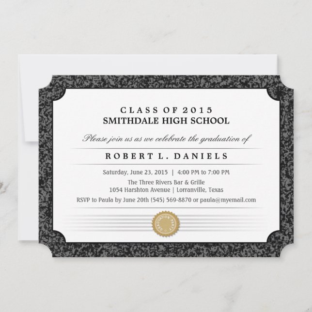 2015 Black & Gray Border Diploma Graduation Invite (Front)