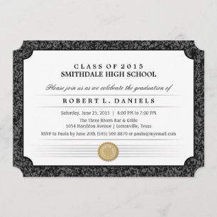 2015 Black & Gray Border Diploma Graduation Invite