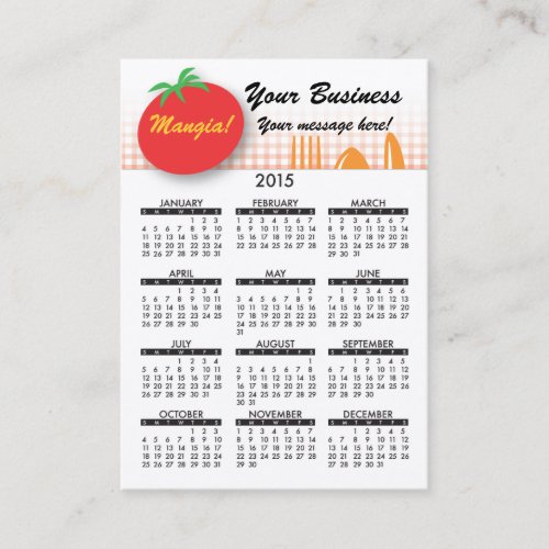 2015 Business Card Calendar Italian Dining