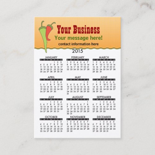 2015 Business Card Calendar Mexicine Cuisine