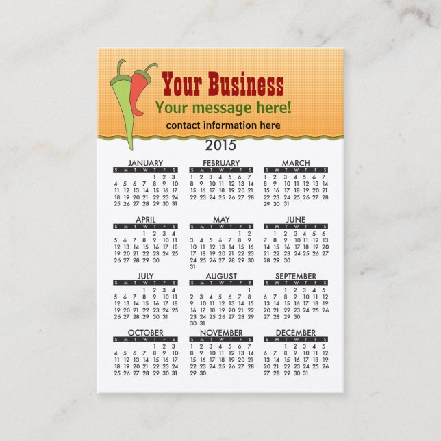 2015 Business Card Calendar Mexicine Cuisine (Front)