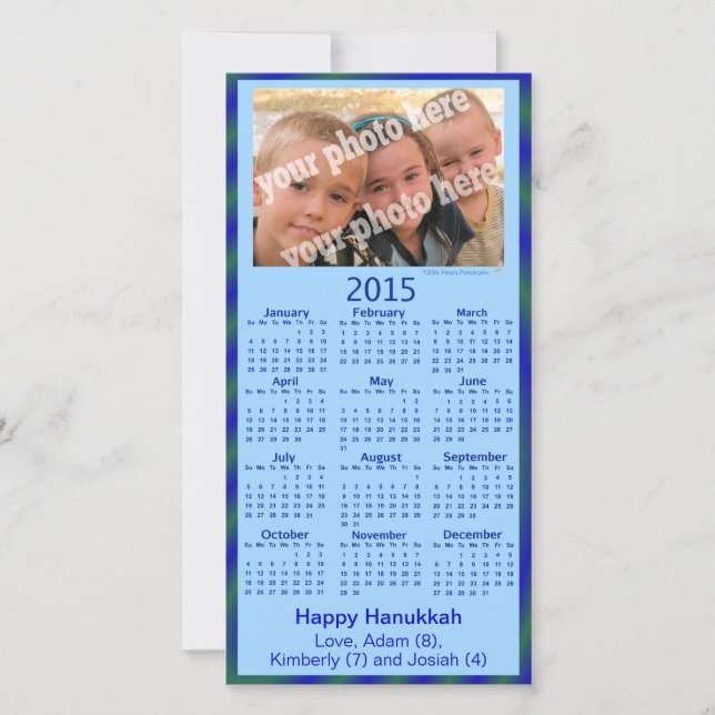 2015 Calendar Card Happy Hanukkah Custom Photo (Front)