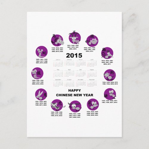 2015 Chinese Zodiac Calendar Happy Chinese New Yr Postcard