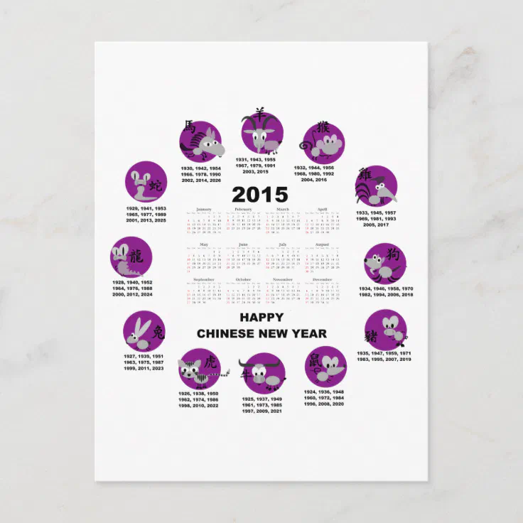 2015 Chinese Zodiac Calendar Happy Chinese New Yr Postcard | Zazzle