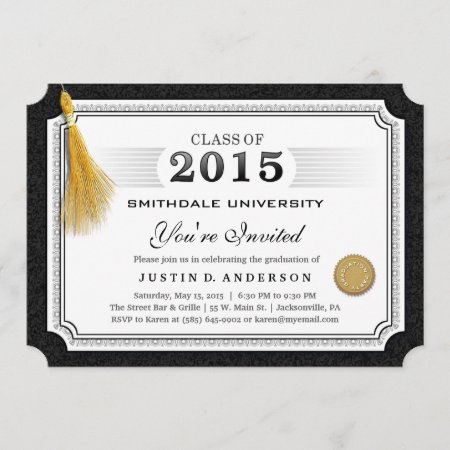 2015 Diploma Graduation Invite Gold Tassel Corners