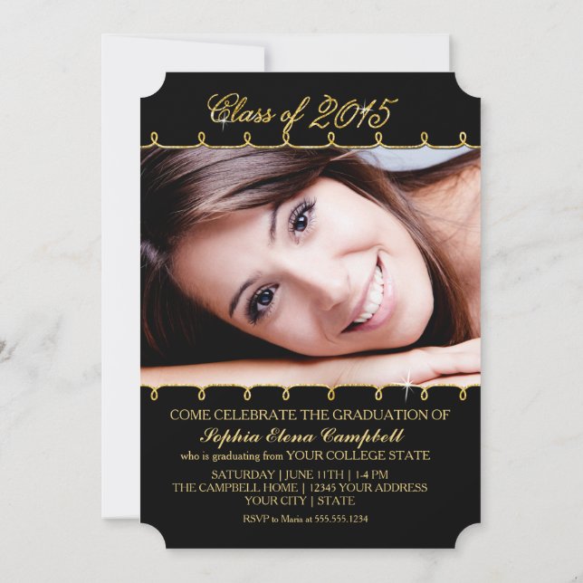 2015 Elegant Faux Glitter Swirl Graduation Photo Invitation (Back)