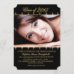 2015 Elegant Faux Glitter Swirl Graduation Photo Invitation