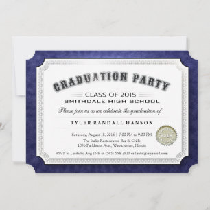 2015 Graduation Diploma Navy Blue & White Invite