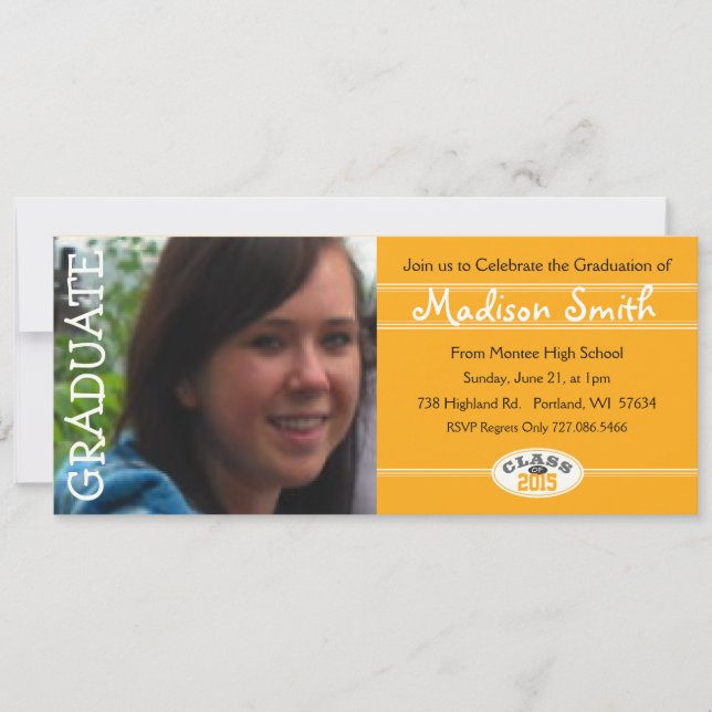 2015 Graduation Fun Gold Party Invitation (Front)