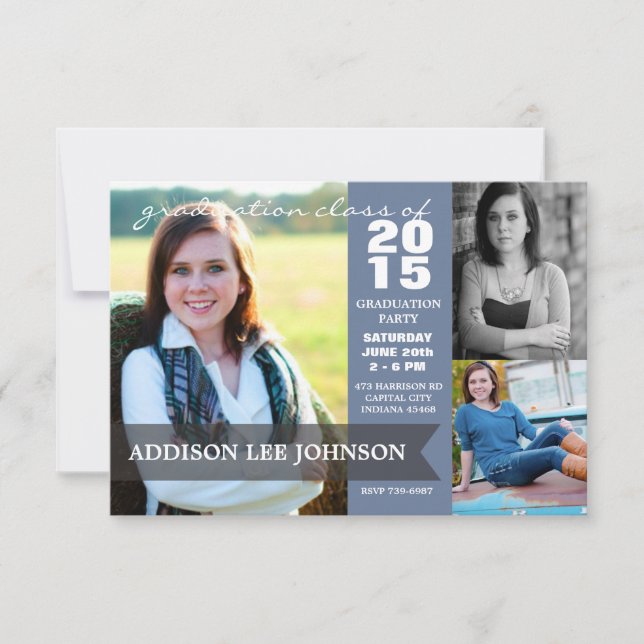 2015 Graduation Party - Classy Banner Collage Invitation (Front)