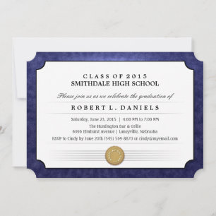2015 Navy Blue Border Diploma Graduation Invite