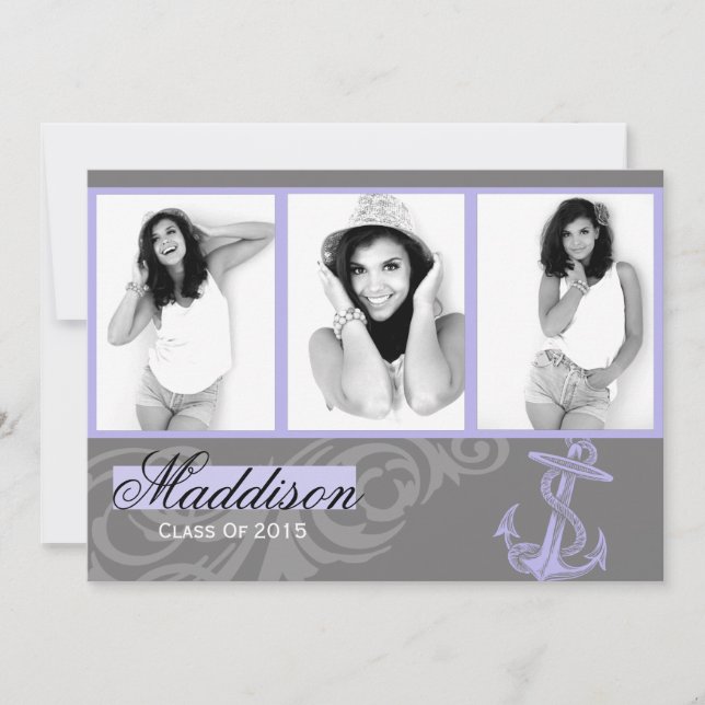 2015 Purple Anchor Photo Graduation Flat Card (Front)