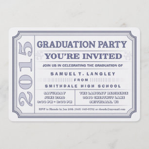 2015 Steel Blue Graduation Party Ticket Invite