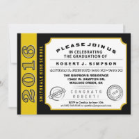 2016 Black & Gold Ticket Graduation Invitation