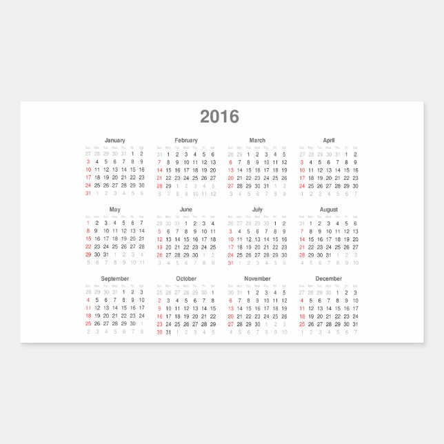 2016 Calendar Gifts Rectangular Sticker (Front)