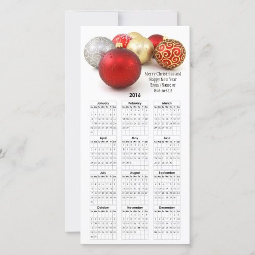 2016 Calendar Red Christmas Imprinted Business Holiday Card