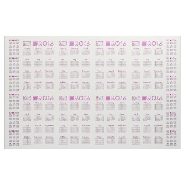 2016 Calendar Tea Towel Fabric Font Type (Yard)