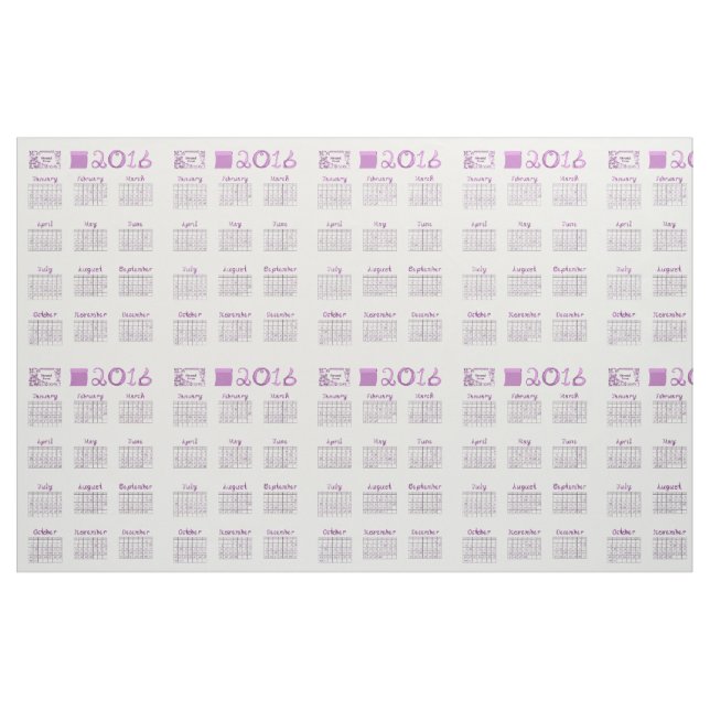 2016 Calendar Tea Towel Fabric Font Type (Yard)