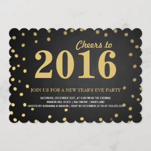 2016 Chalkboard Gold Confetti New Years Party Invitation