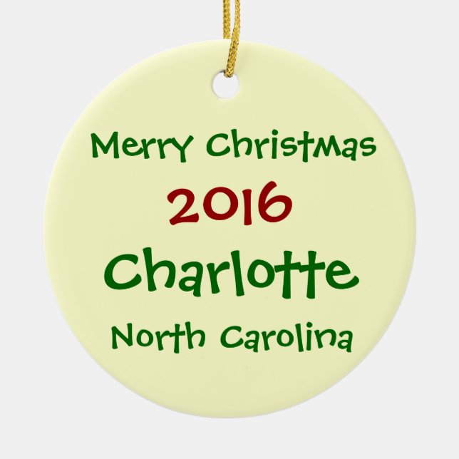 2016 CHARLOTTE NORTH CAROLINA CHRISTMAS ORNAMENT (Front)