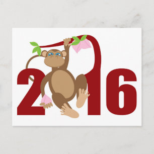 2016 Chinese Monkey on Tree with Longevity Fruits Postcard