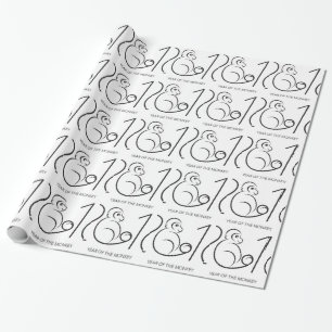 2016 Chinese Zodiac Monkey Line Art Drawing Wrapping Paper