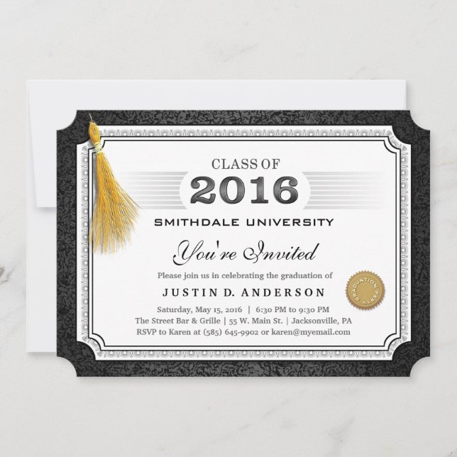 2016 Diploma Graduation Invite Gold Tassel Corners (Front)