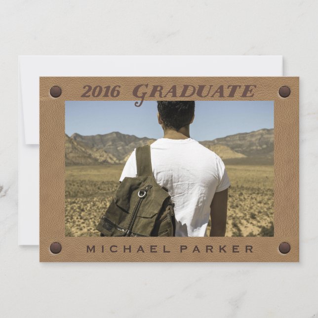 2016 Graduate Brown Vintage Leather Look and Photo Invitation (Front)
