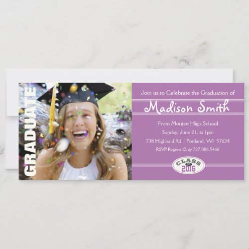 2016 Graduation Fun Purple Party Invitation