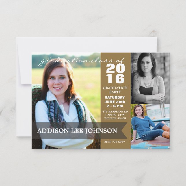 2016 Graduation Party - Classy Banner Collage Invitation (Front)