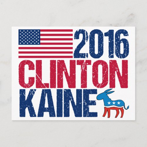 2016 Hillary Clinton Tim Kaine Postcard