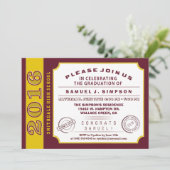 2016 Maroon Red & Gold Ticket Graduation Invite (Standing Front)