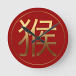 2016 Monkey Year With Gold Embossed Effect - Round Clock at Zazzle