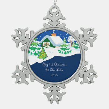 2016 New Home My 1st Christmas At The Lake Snowflake Pewter Christmas Ornament by freespiritdesigns at Zazzle