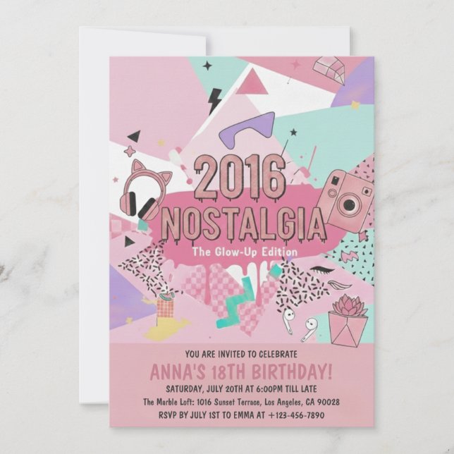 2016 Nostalgia Glow-Up Birthday Invitation (Front)
