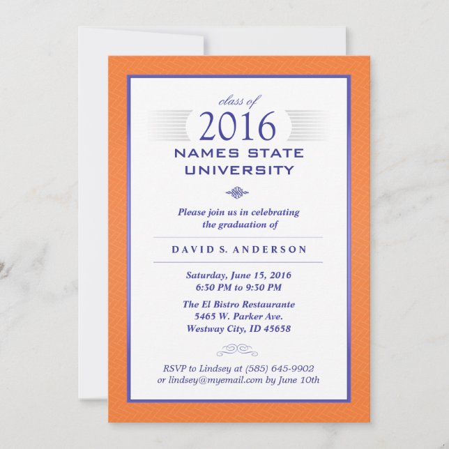 2016 Orange & Blue Formal Graduation Party Invite (Front)