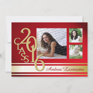 2016 Red Gold Varsity Stripe Graduate Tri Photo Invitation