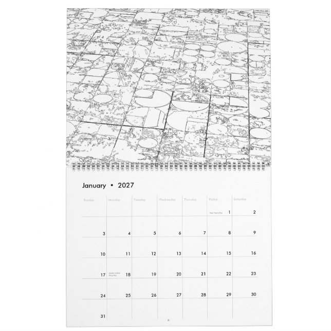 2016 to 2017 Line Art Calendar (Jan 2027)