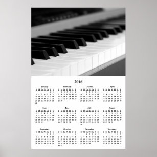 2016 Wall Calendar Beautiful Music Piano Poster