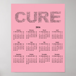 2016 Wall Calendar Breast Cancer Awareness Poster