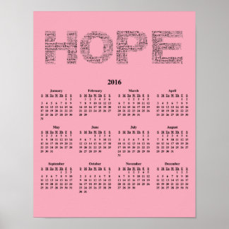 2016 Wall Calendar Breast Cancer Awareness Poster