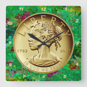 2017 American Liberty Gold Coin Square Wall Clock