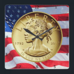 2017 American Liberty  Square Wall Clock<br><div class="desc">2017 American Liberty 225th Anniversary Gold Coin For their 225 th anniversary, the United States Mint has introduced the 2017 American Liberty 225 th Anniversary Gold Coin with the most modern and progressive rendition of Lady Liberty. This is the first time that an African-American has appeared on an officially minted...</div>